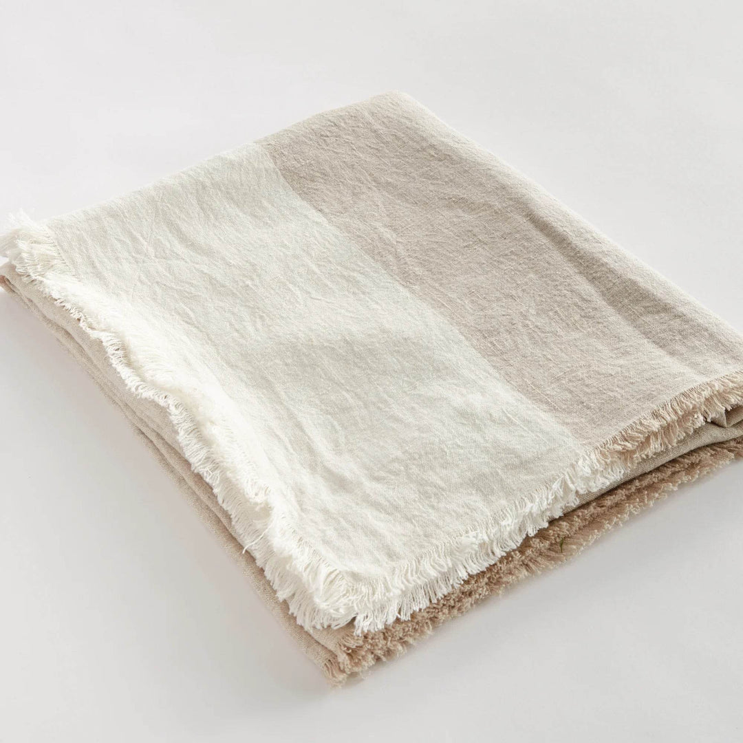 European Linen Throw Blanket, Flax And Ivory “ 60X50 - Delamere Design