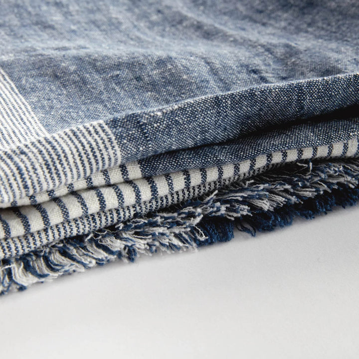 European Linen Throw “ Navy And Ivory Yarn-Dyed Blanket 60X50 - Delamere Design