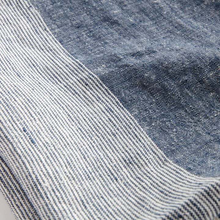 European Linen Throw – Navy and Ivory Yarn-Dyed Blanket 60x50