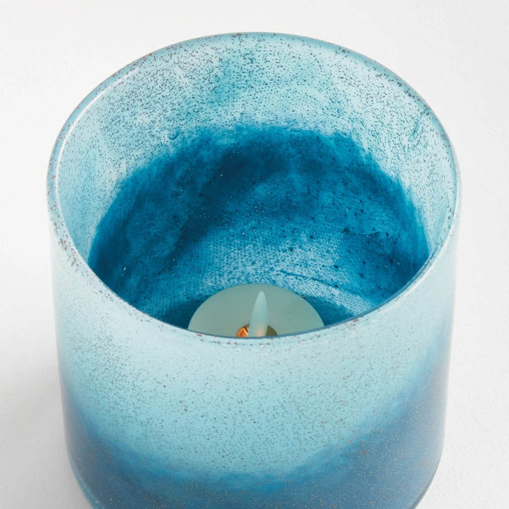 Modern Blue Glass Hurricane Candle Holder - Barclay Butera