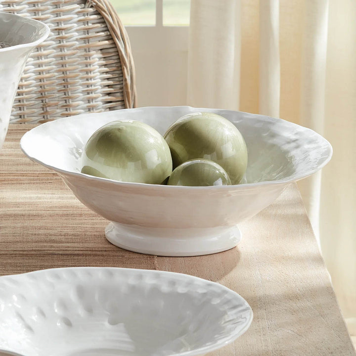 Large Handmade Tuscan Decorative Bowl - White Ceramic