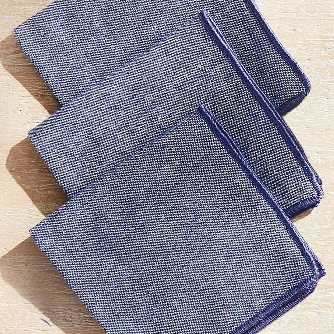 Designer Navy Blue Cotton Cocktail Napkins - Set of 4