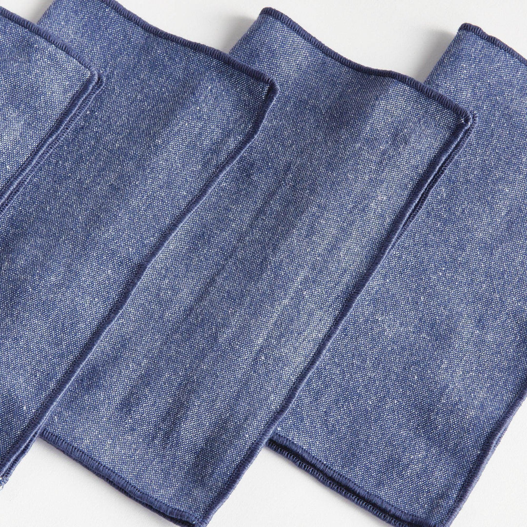 Designer Navy Blue Cotton Cocktail Napkins - Set of 4