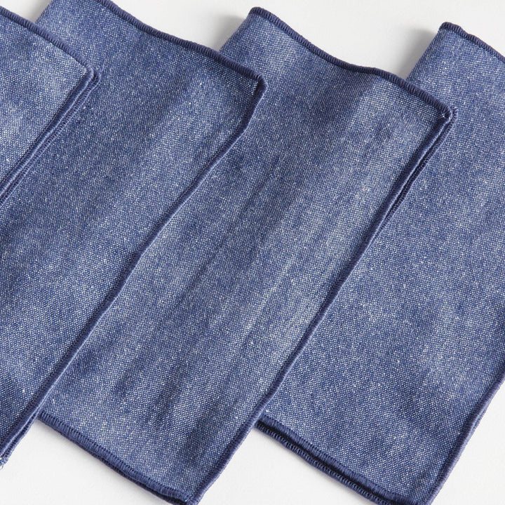 Designer Navy Blue Cotton Cocktail Napkins - Set of 4