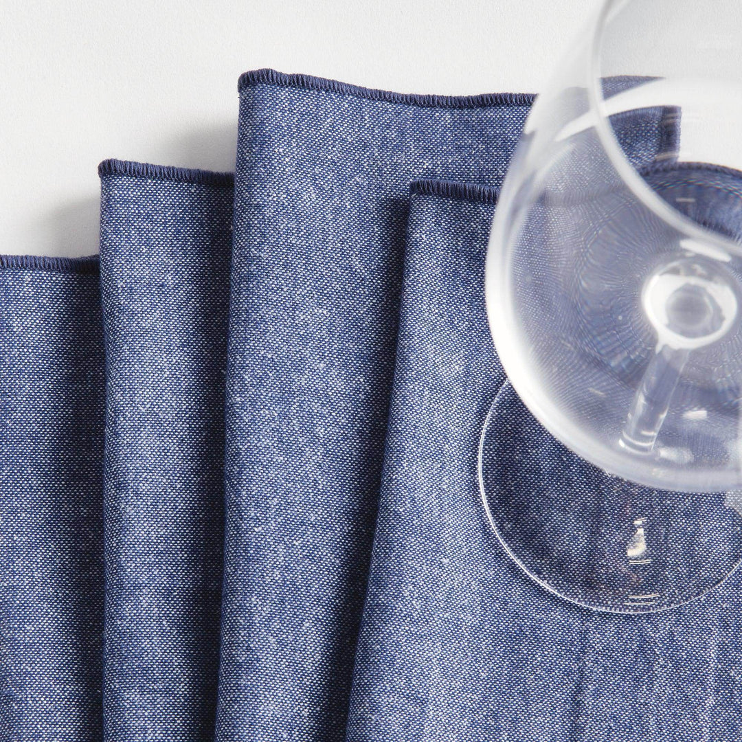 Designer Navy Blue Cotton Cocktail Napkins - Set of 4