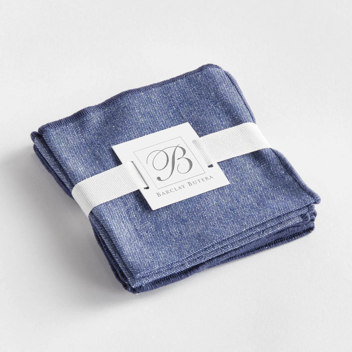 Designer Navy Blue Cotton Cocktail Napkins - Set of 4