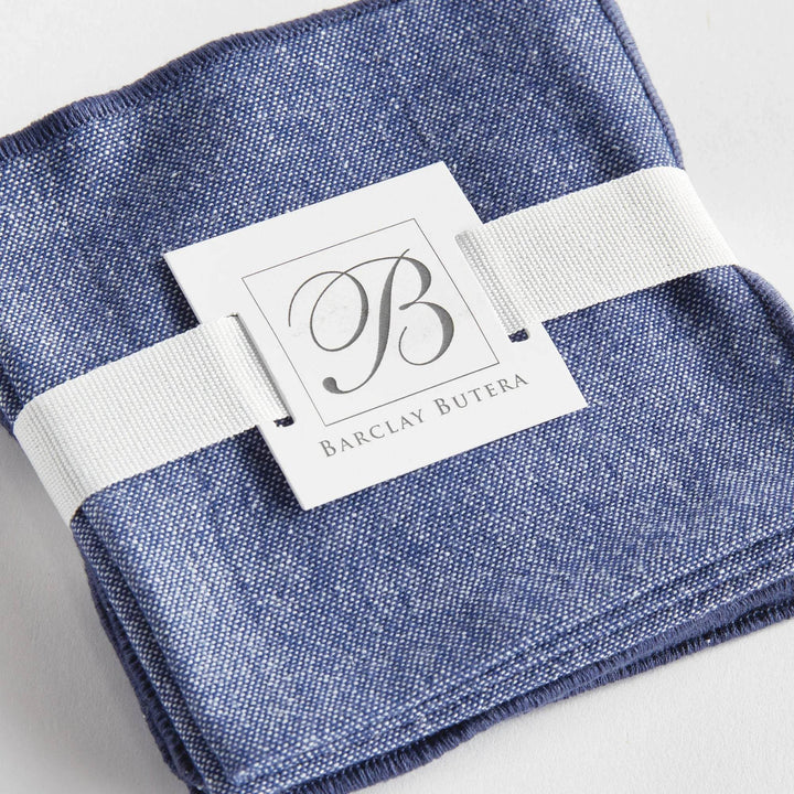 Designer Navy Blue Cotton Cocktail Napkins - Set of 4