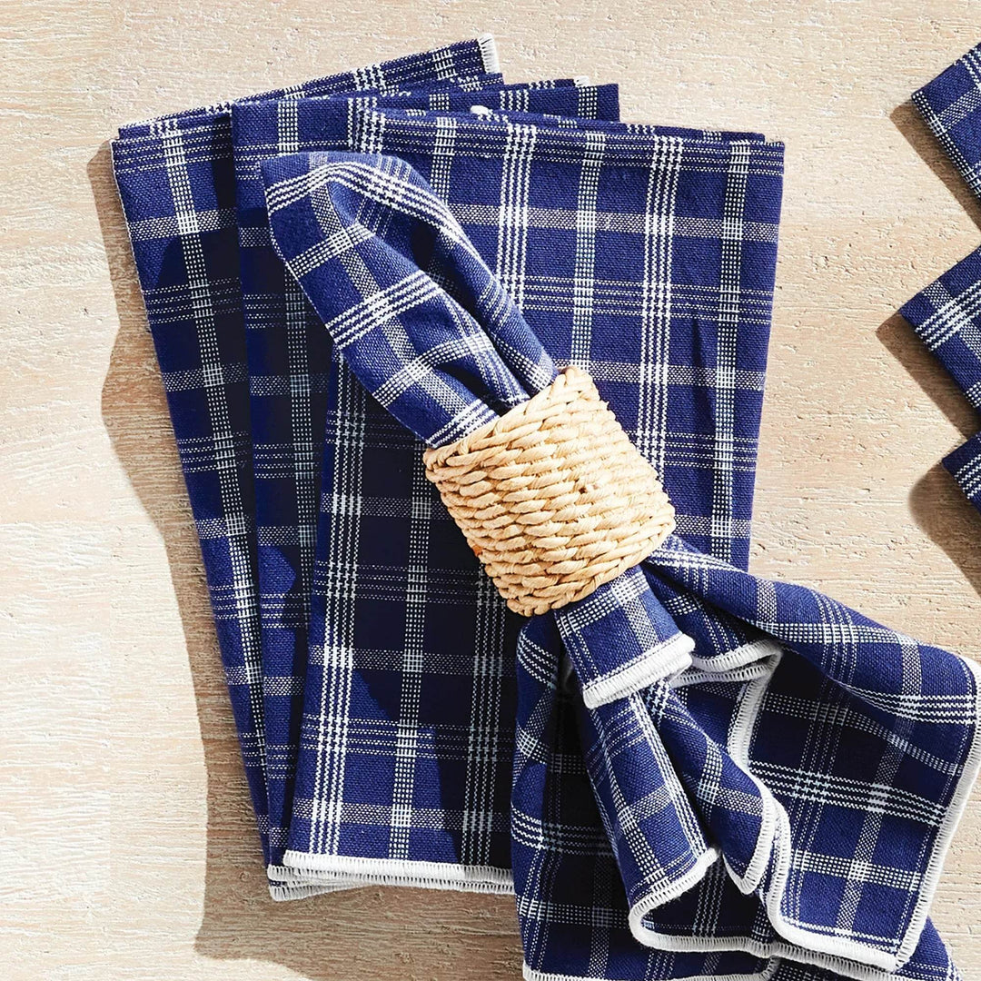 Designer Navy Blue Checkered Cocktail Napkins - Set of 4