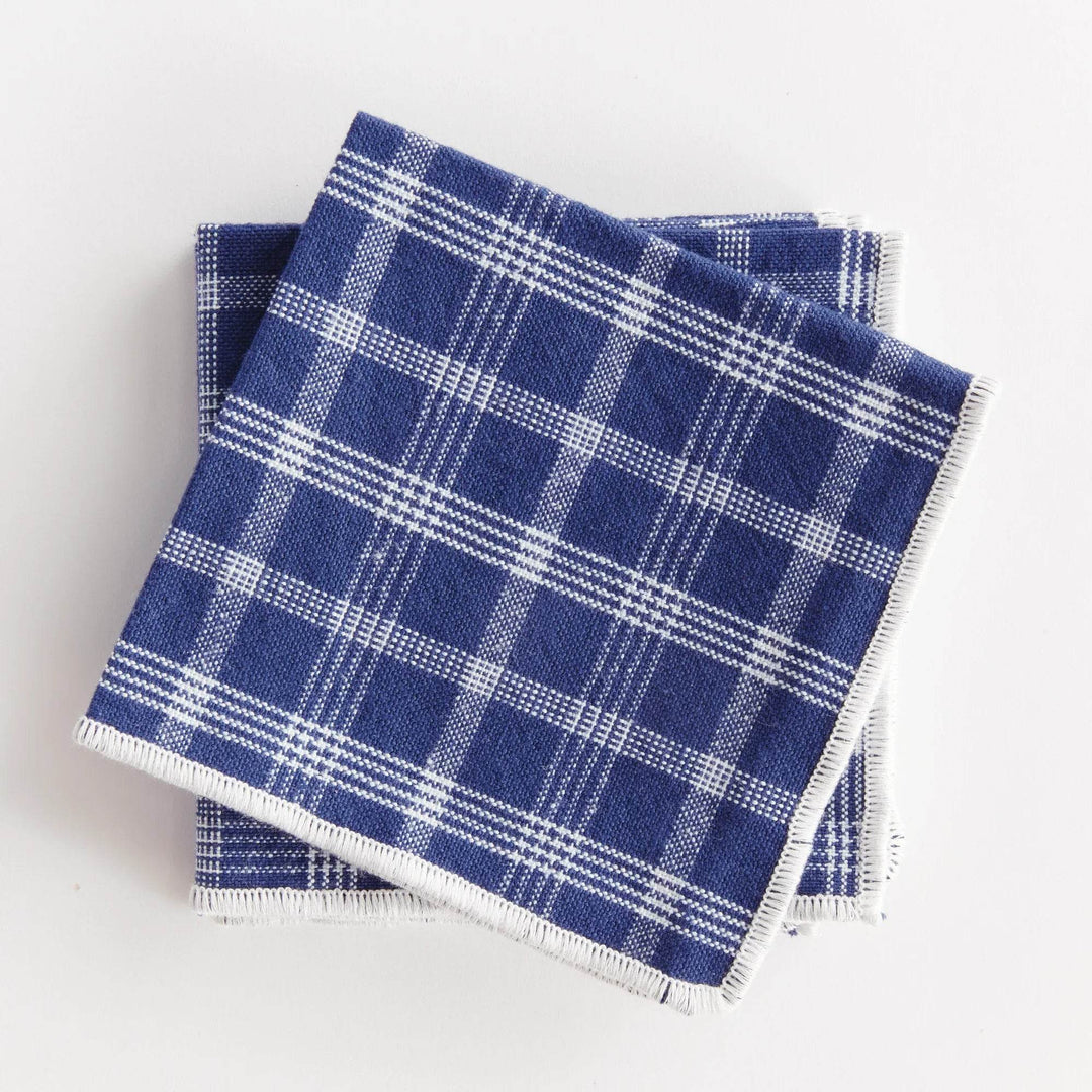 Designer Navy Blue Checkered Cocktail Napkins - Set of 4
