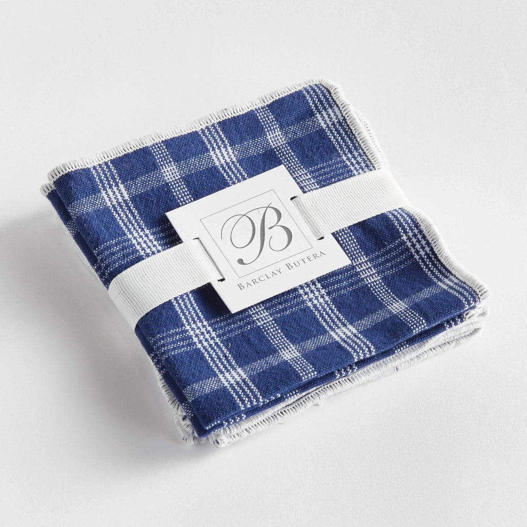 Designer Navy Blue Checkered Cocktail Napkins - Set of 4