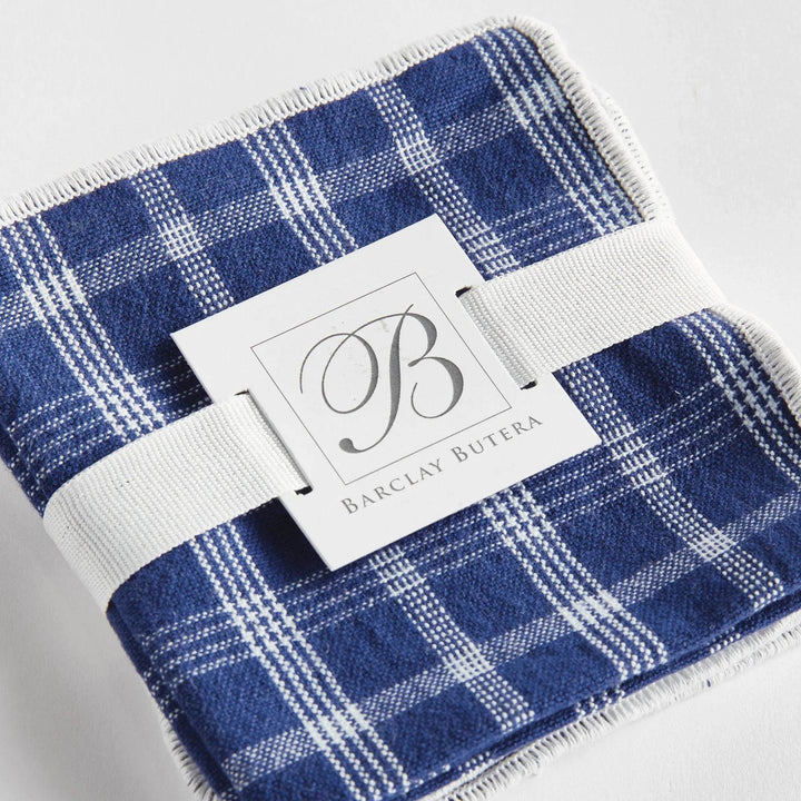 Designer Navy Blue Checkered Cocktail Napkins - Set of 4