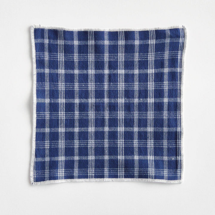 Designer Navy Blue Checkered Cocktail Napkins - Set of 4