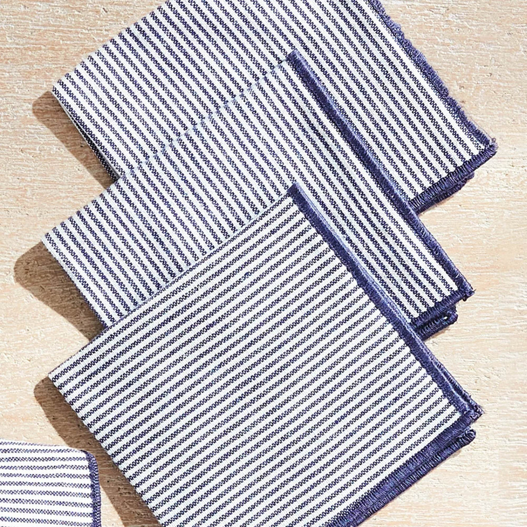 Elegant Pinstriped Navy Blue Cocktail Napkins - Set of 4