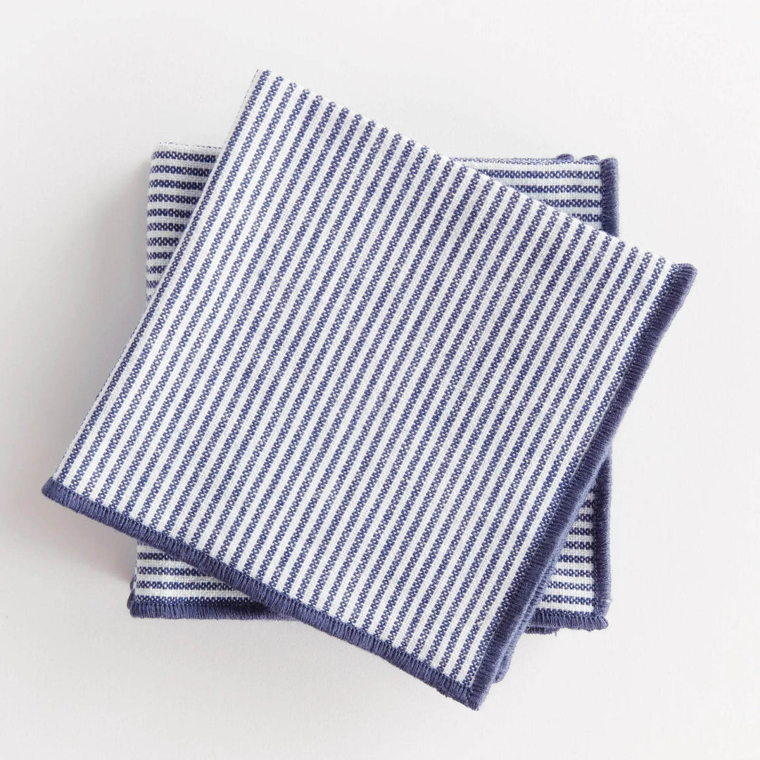 Elegant Pinstriped Navy Blue Cocktail Napkins - Set of 4