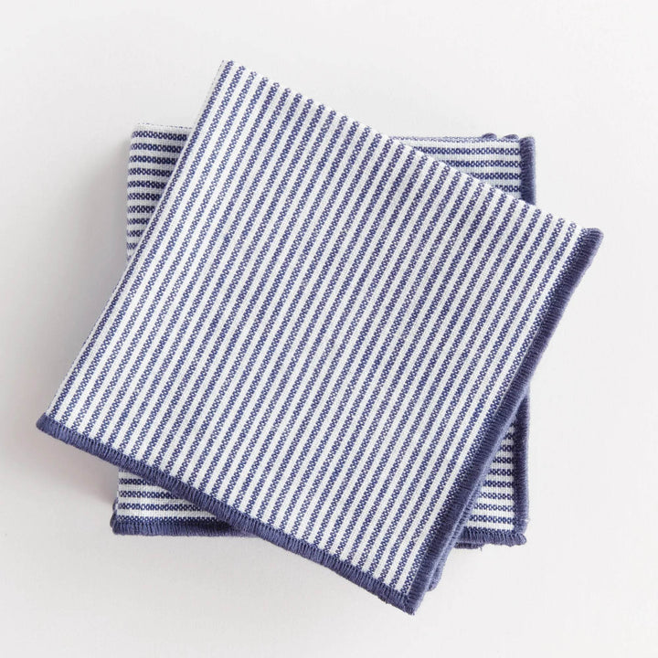 Elegant Pinstriped Navy Blue Cocktail Napkins - Set of 4