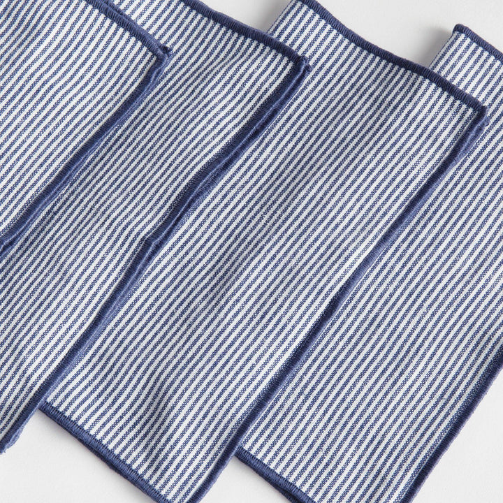 Elegant Pinstriped Navy Blue Cocktail Napkins - Set of 4