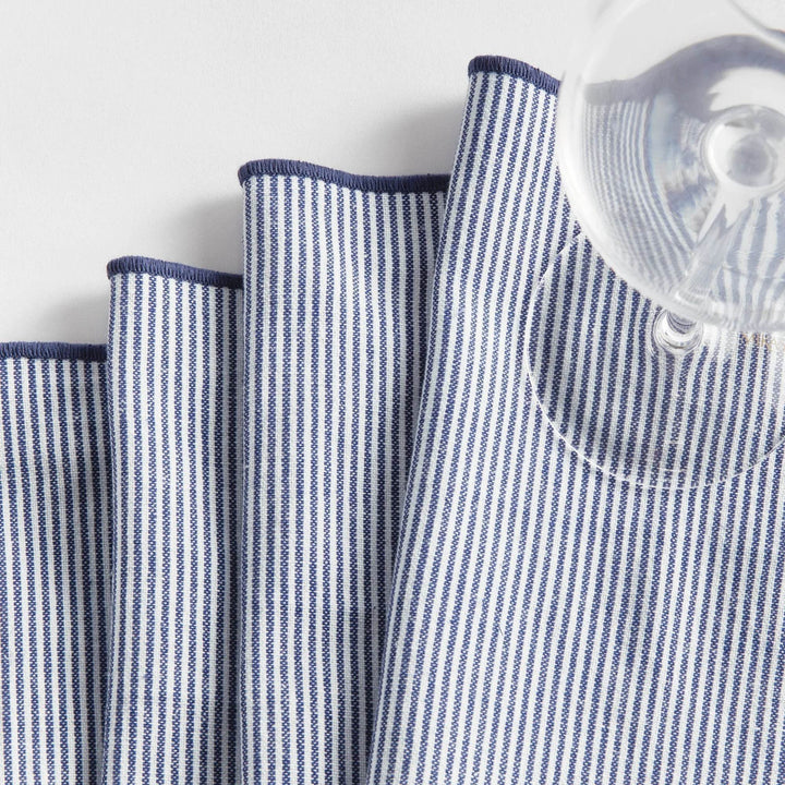 Elegant Pinstriped Navy Blue Cocktail Napkins - Set of 4