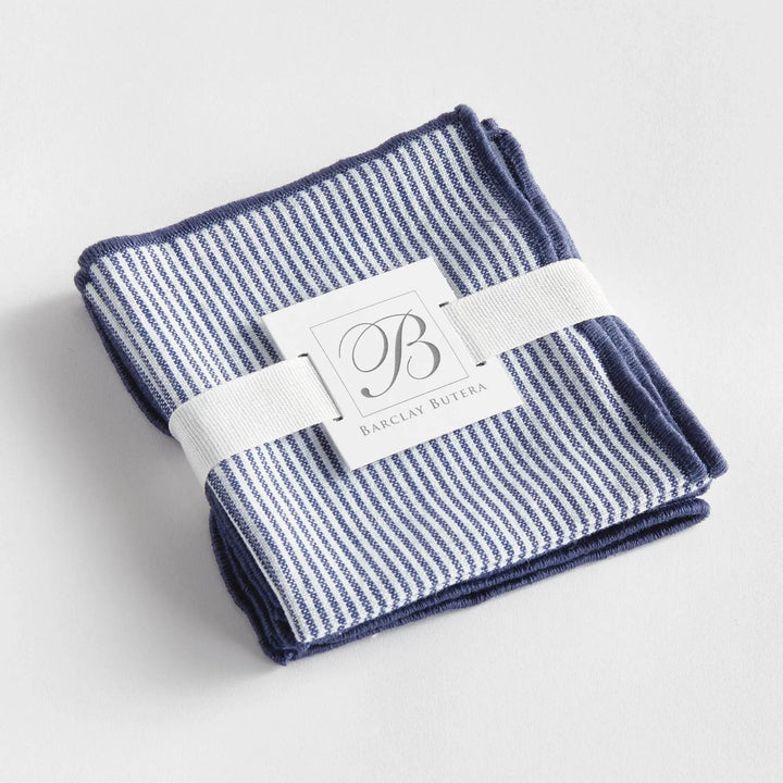 Elegant Pinstriped Navy Blue Cocktail Napkins - Set of 4