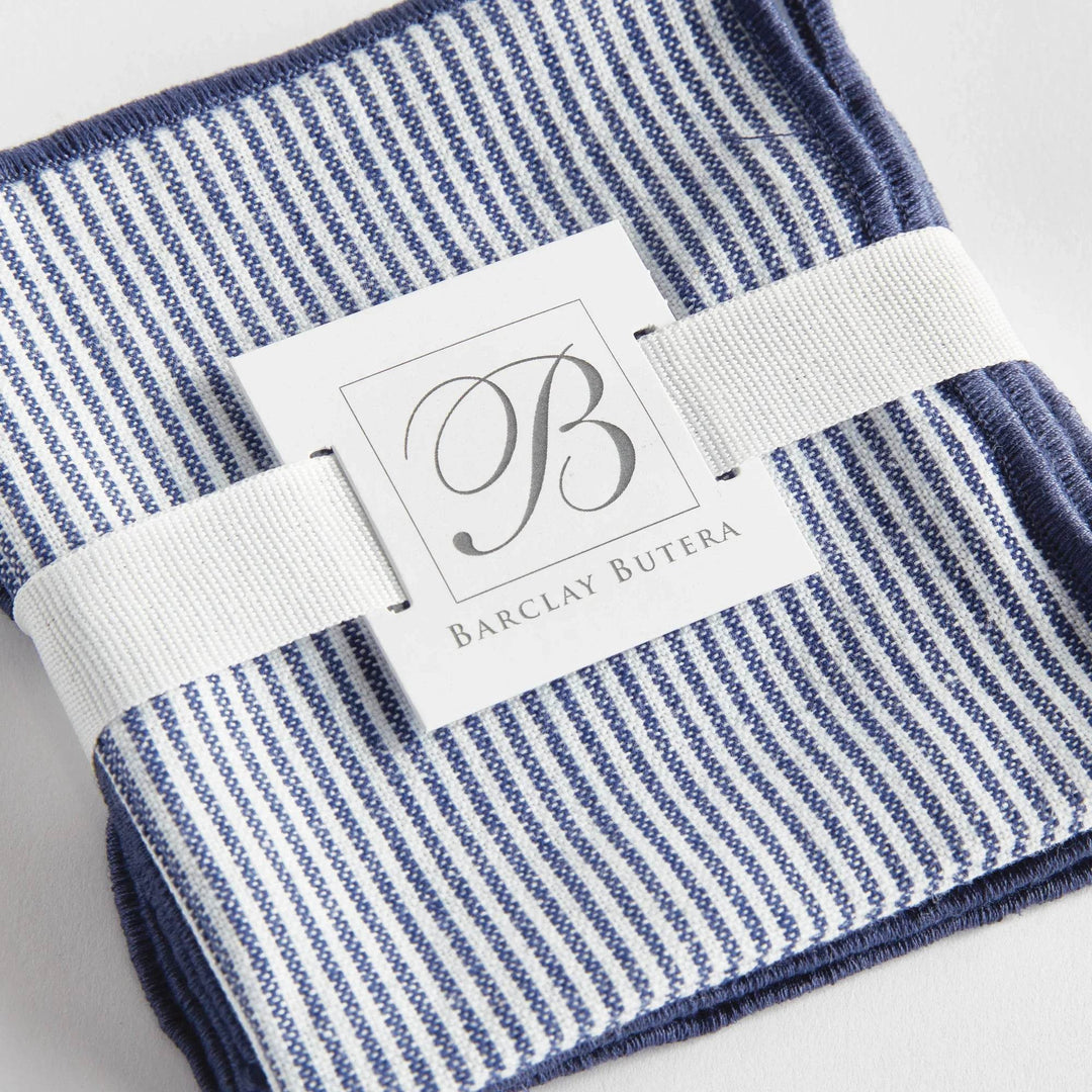 Elegant Pinstriped Navy Blue Cocktail Napkins - Set of 4
