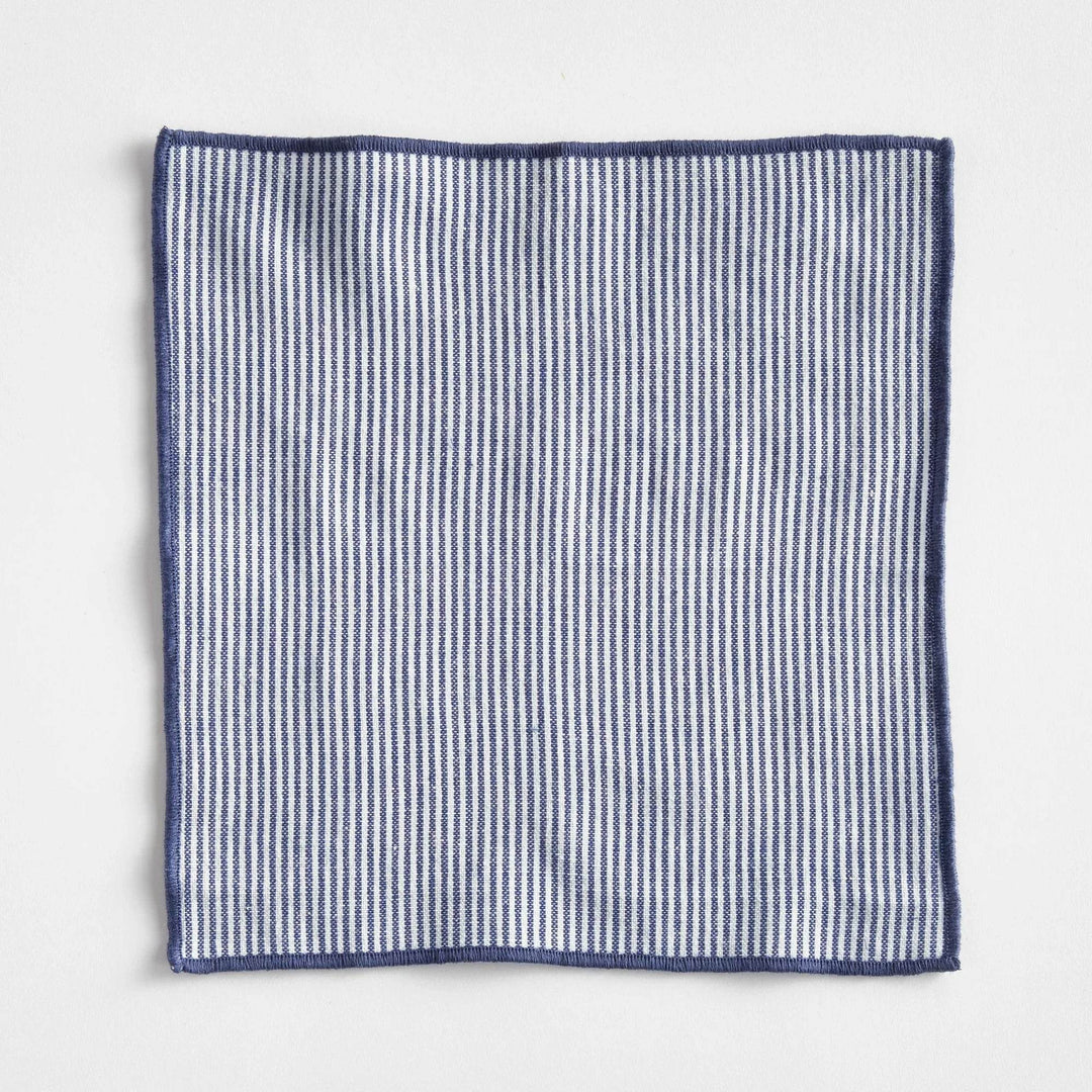 Elegant Pinstriped Navy Blue Cocktail Napkins - Set of 4