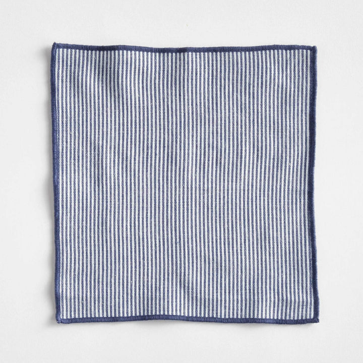 Elegant Pinstriped Navy Blue Cocktail Napkins - Set of 4