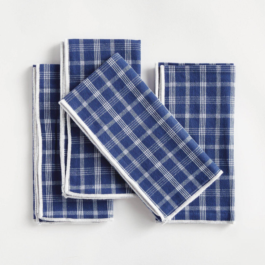 Plaid Navy Cotton Dinner Napkins - Elegant Table Linens