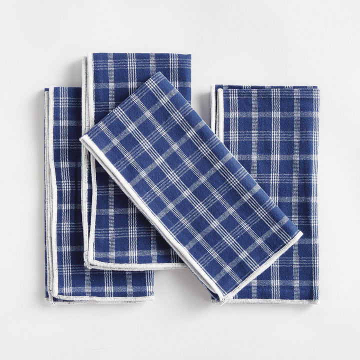 Plaid Navy Cotton Dinner Napkins - Elegant Table Linens