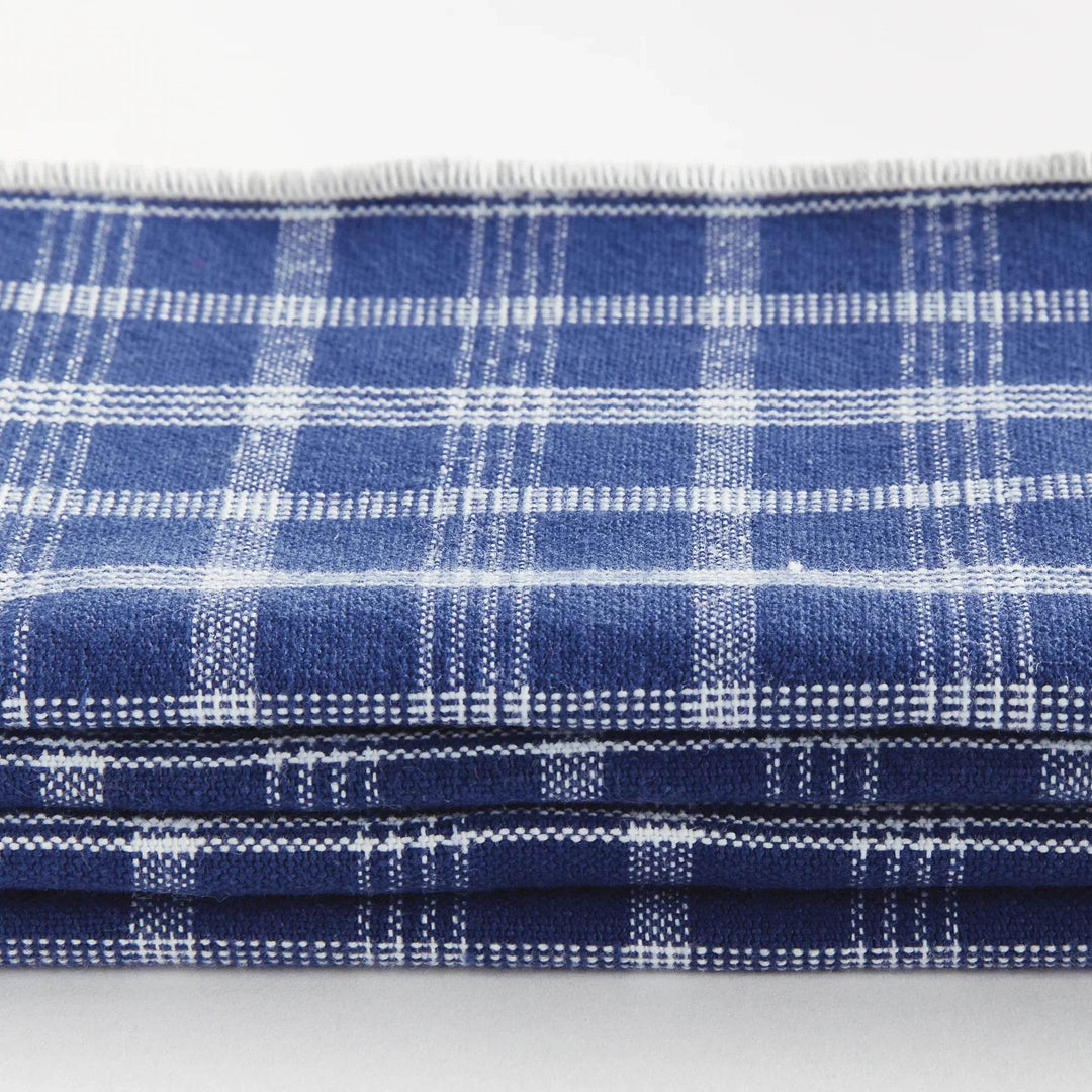 Plaid Navy Cotton Dinner Napkins - Elegant Table Linens