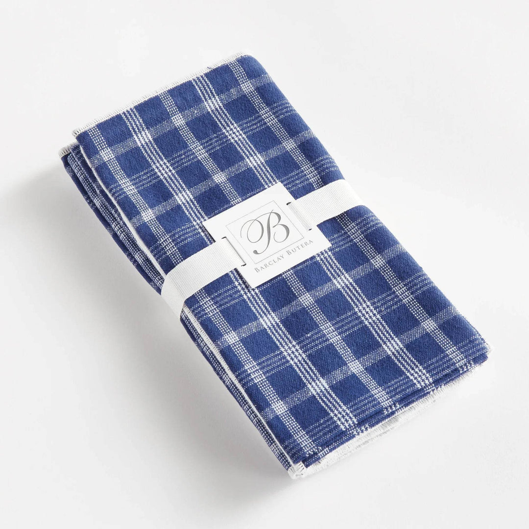Plaid Navy Cotton Dinner Napkins - Elegant Table Linens