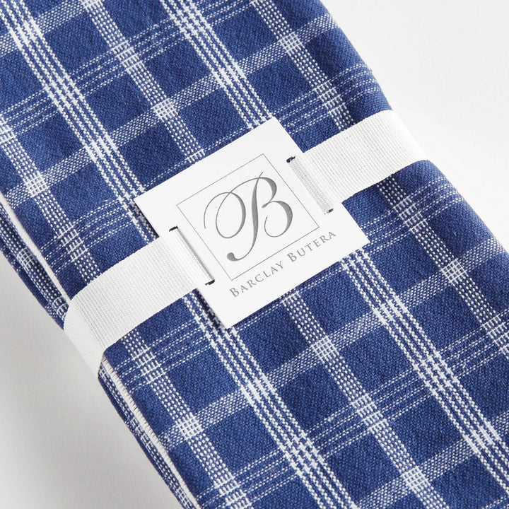 Plaid Navy Cotton Dinner Napkins - Elegant Table Linens