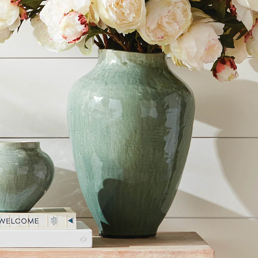 Large Modern Coastal Ceramic Vase - Sage Green Accent