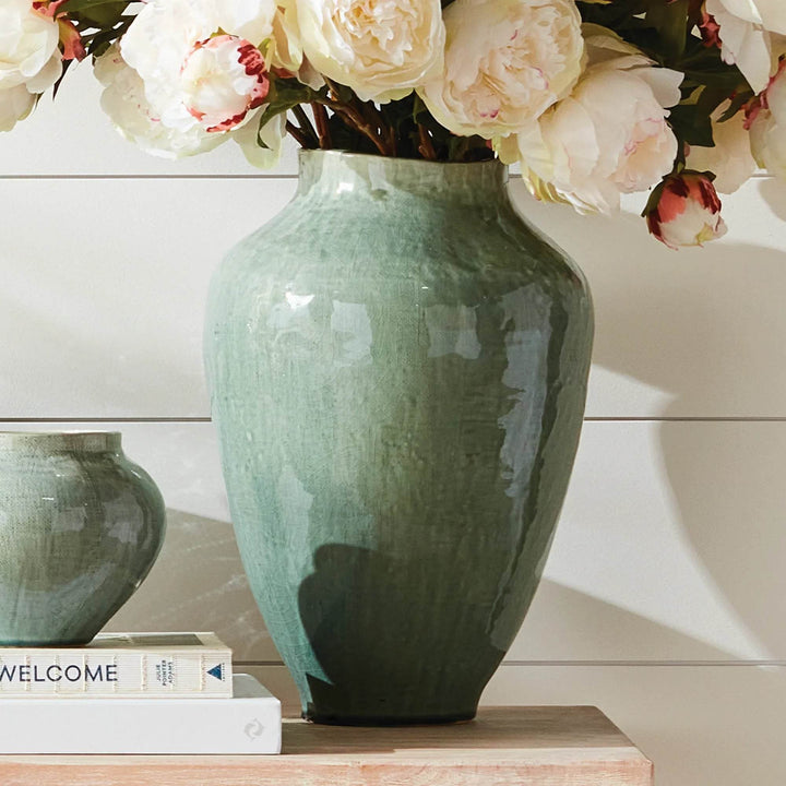 Large Modern Coastal Ceramic Vase - Sage Green Accent
