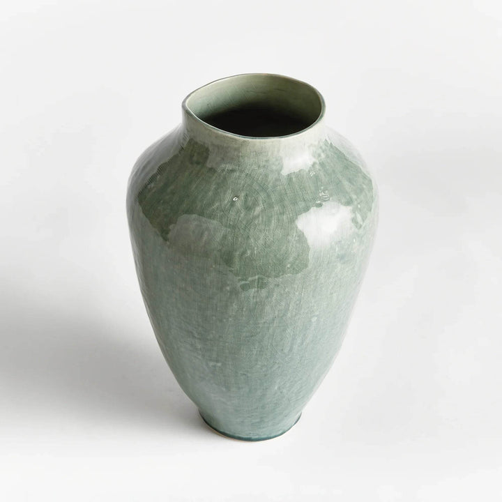 Large Modern Coastal Ceramic Vase - Sage Green Accent
