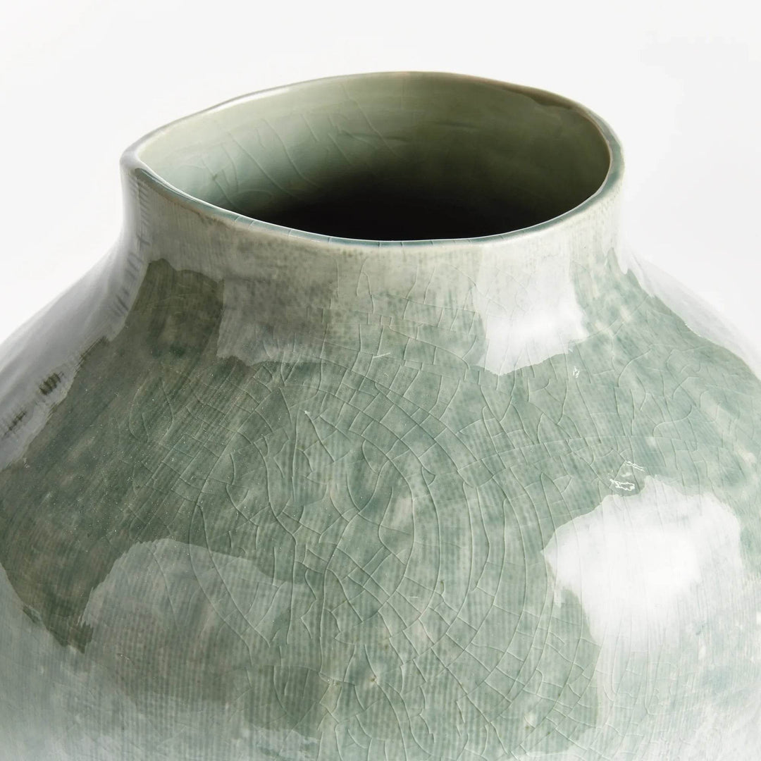 Large Modern Coastal Ceramic Vase - Sage Green Accent