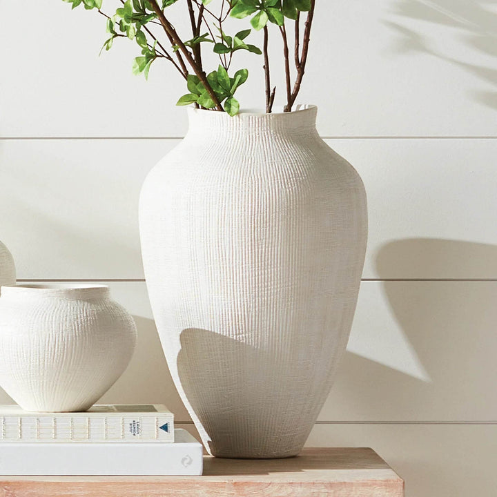 Large Matte White Coastal Ceramic Vase - Modern Home Décor