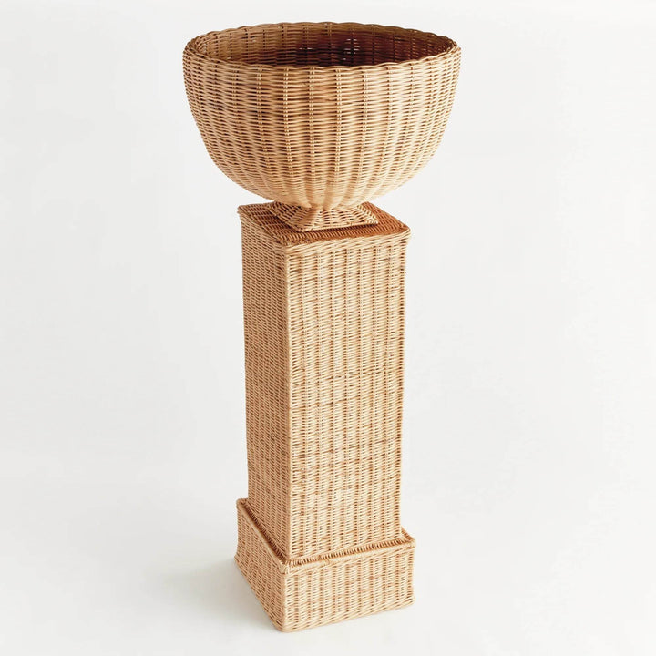 Natural Rattan Boho Pedestal - Tall Decorative Stand