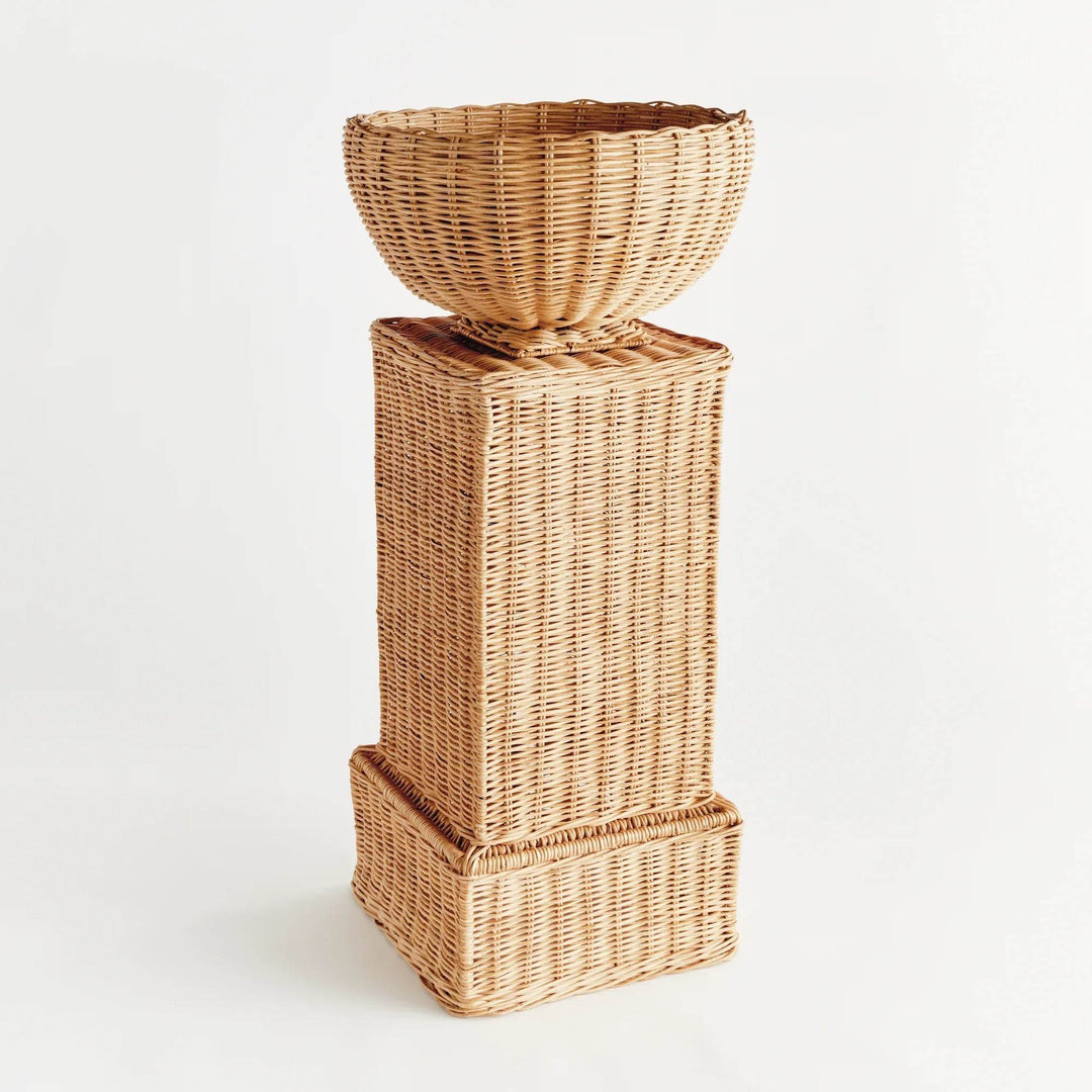 Short Natural Rattan Boho Coastal Pedestal Stand