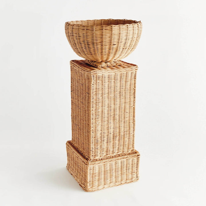 Short Natural Rattan Boho Coastal Pedestal Stand