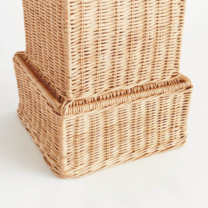 Short Natural Rattan Boho Coastal Pedestal Stand
