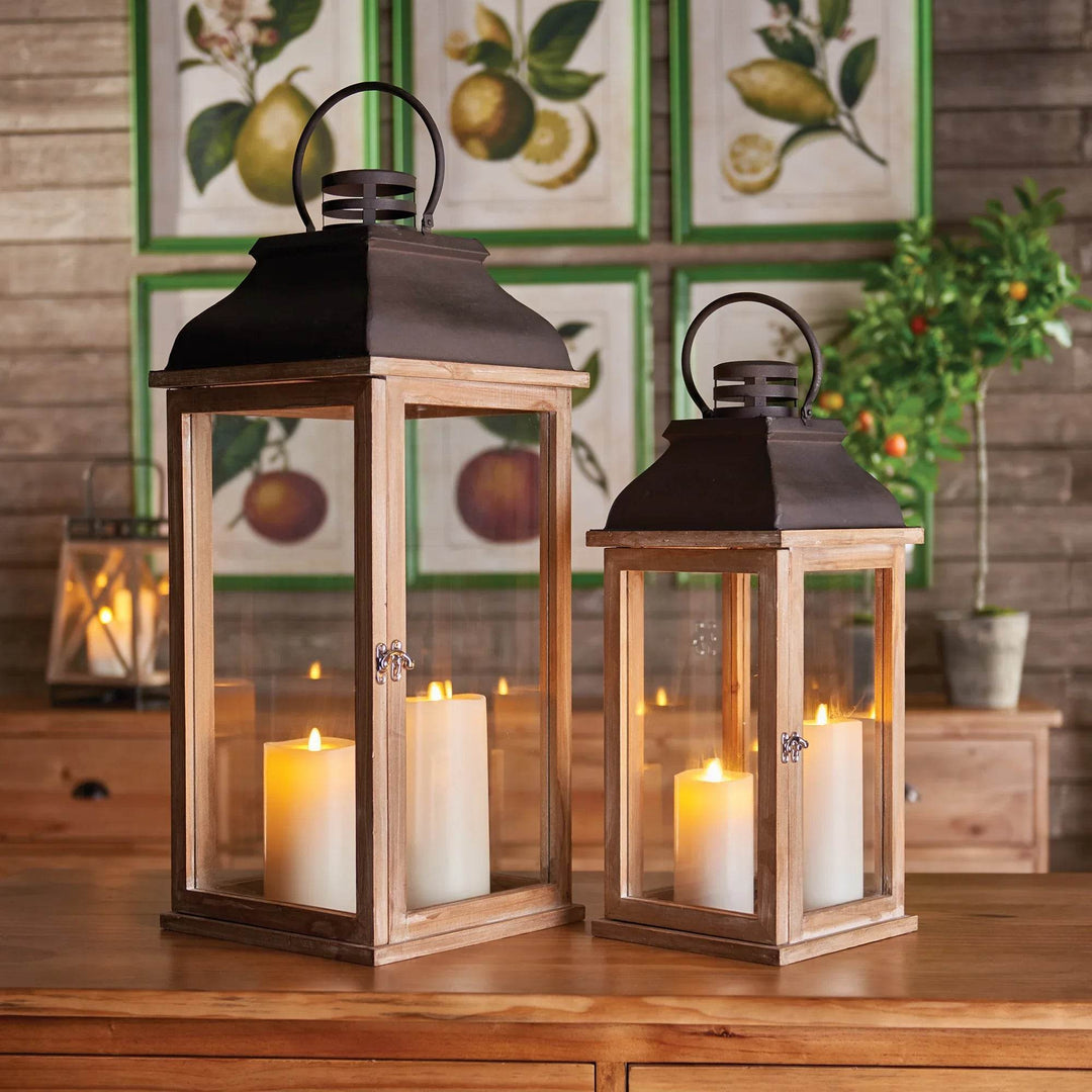 Rustic Lantern Set: Natural Wood & Metal Design, Set
