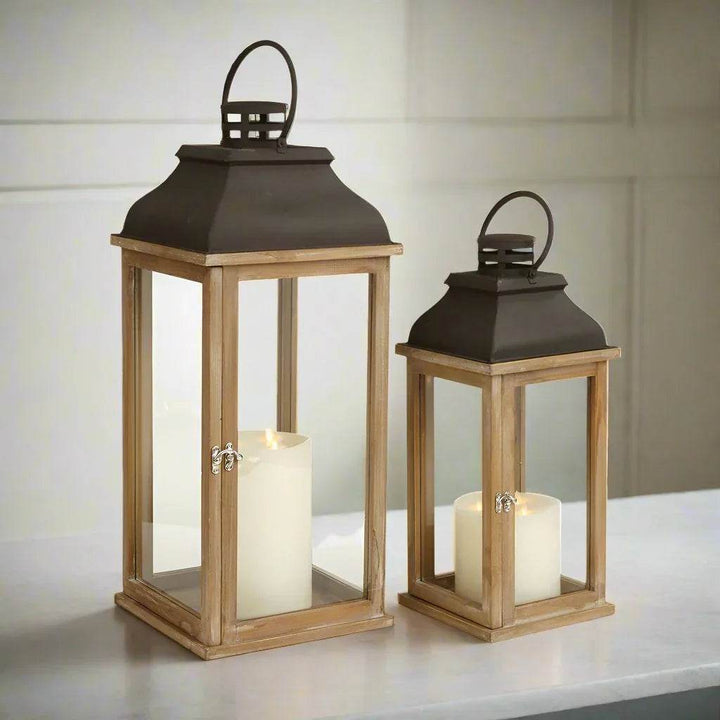 Rustic Lantern Set: Natural Wood & Metal Design