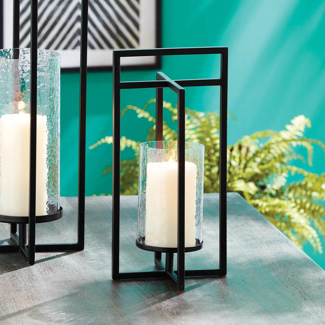 Small Modern Black Geometric Indoor Lantern