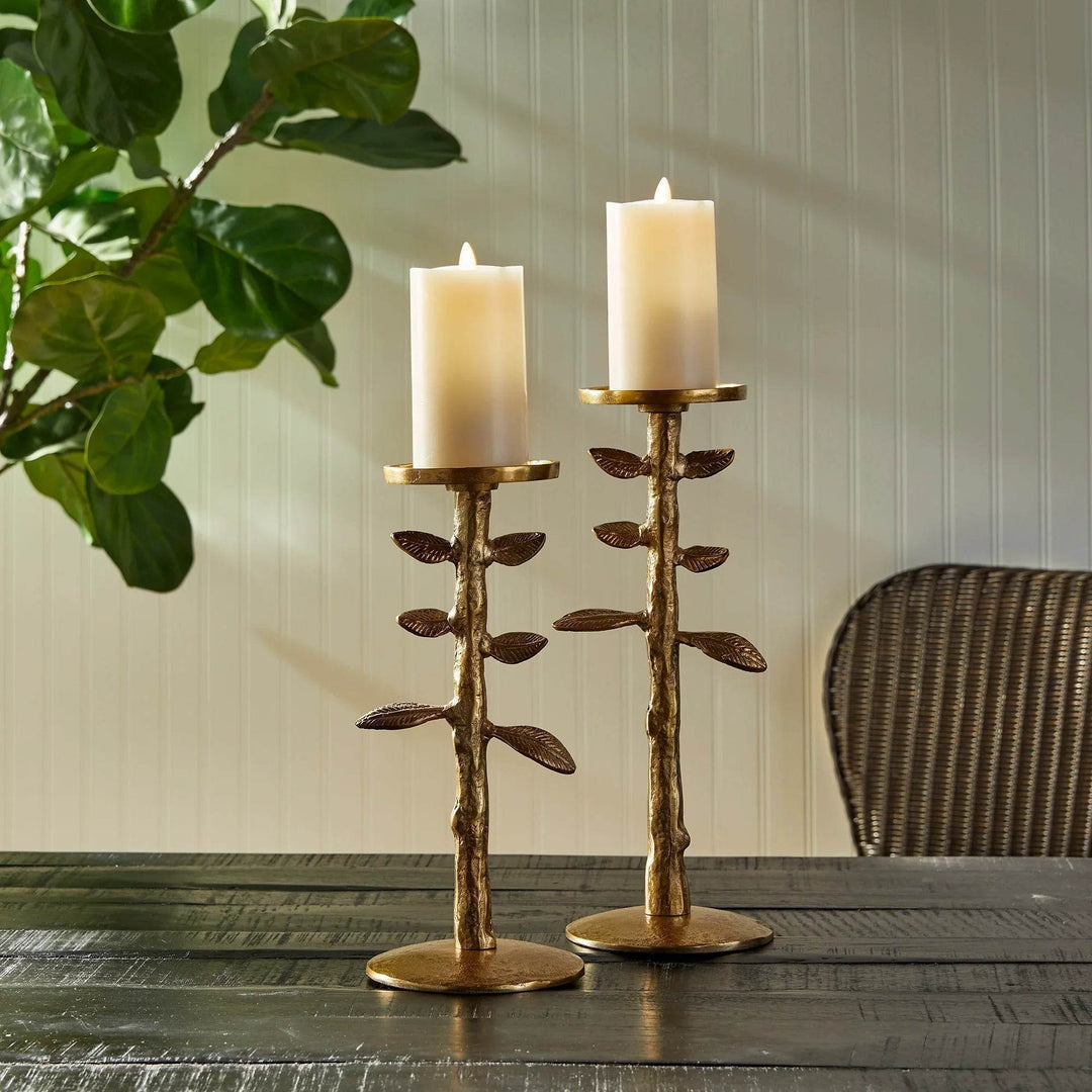 Elegant Golden Sculpted Candle Stands - Set Of 2 - Delamere Design