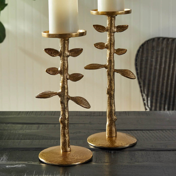 Elegant Golden Sculpted Candle Stands - Set Of 2 - Delamere Design