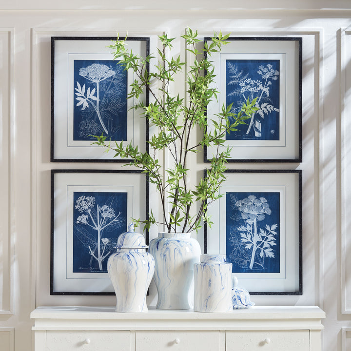 Blue Botanical Wall Prints, Set Of 4