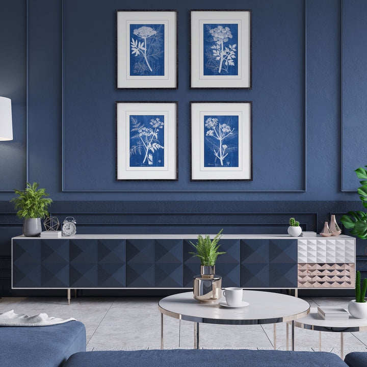 Blue Botanical Wall Prints, Set Of 4