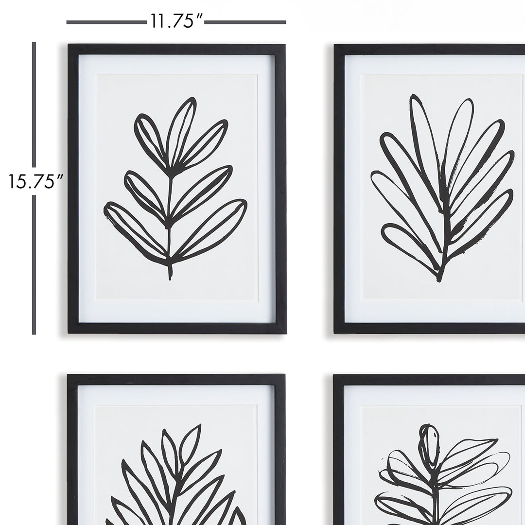 Sketched Leaf Wall Prints, Set Of 4