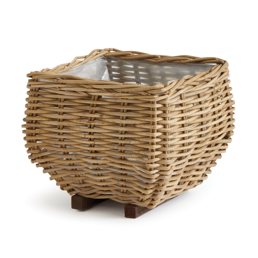 Small Whitewashed Rattan Square Taper Basket Planter with Liner