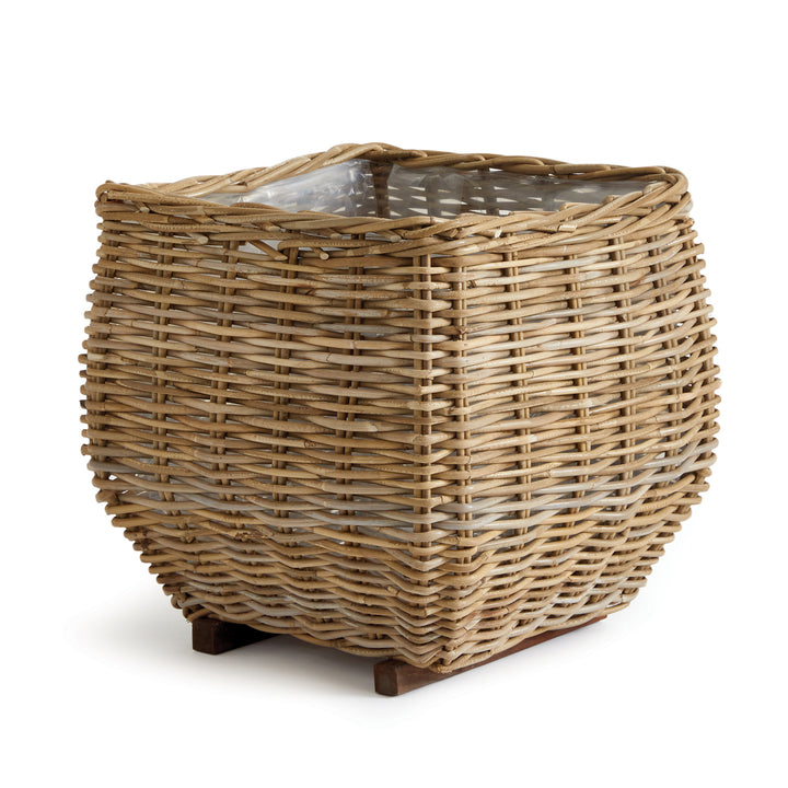 Large Whitewashed Rattan Square Taper Basket Planter with Liner