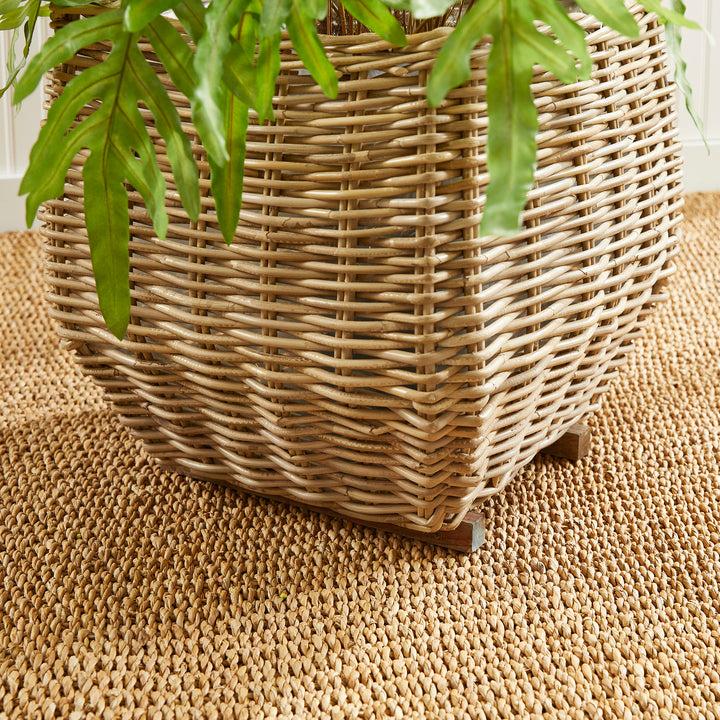 Large Whitewashed Rattan Square Taper Basket Planter with Liner